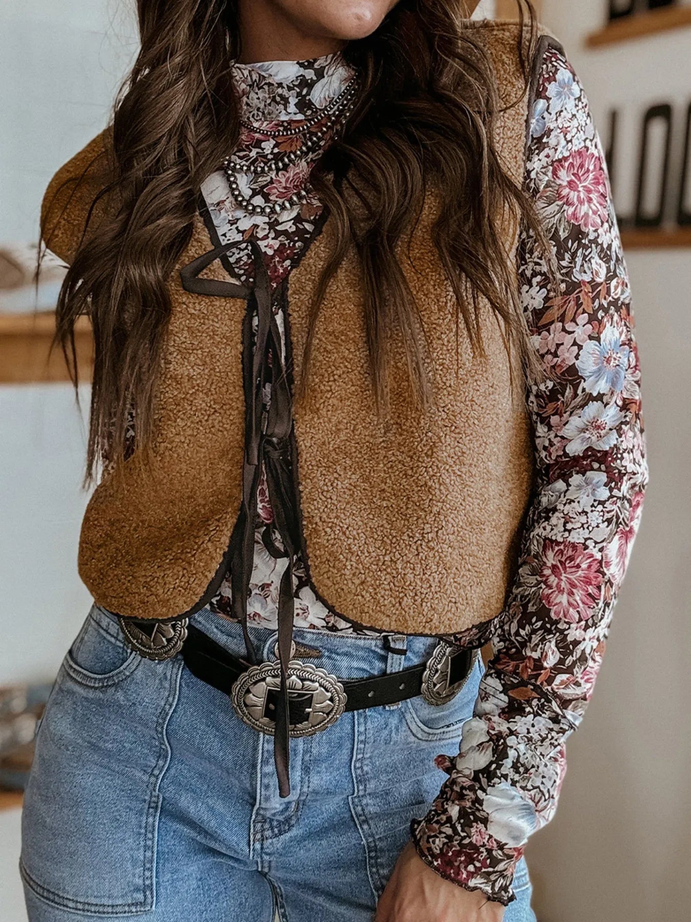 Double Tied Front Vest Coat Light French Beige Easy Apparels