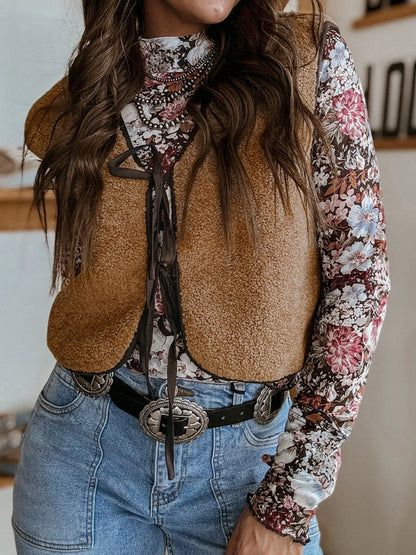 Double Tied Front Vest Coat Light French Beige Easy Apparels