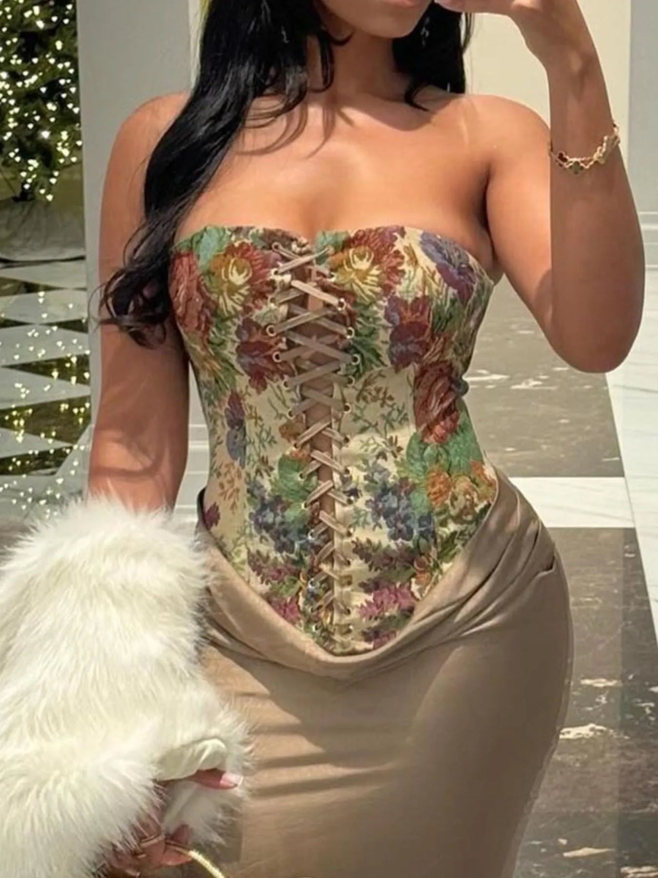 Trendsi Floral Print Lace Up Tube Top
