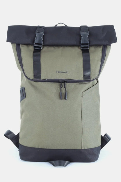 Himawari Contrast Waterproof Canvas Backpack Bag Army Green One Size Easy Apparels