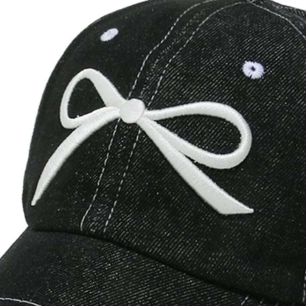 Bow Embroidered Denim Baseball Cap Easy Apparels