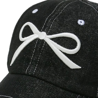 Bow Embroidered Denim Baseball Cap Easy Apparels