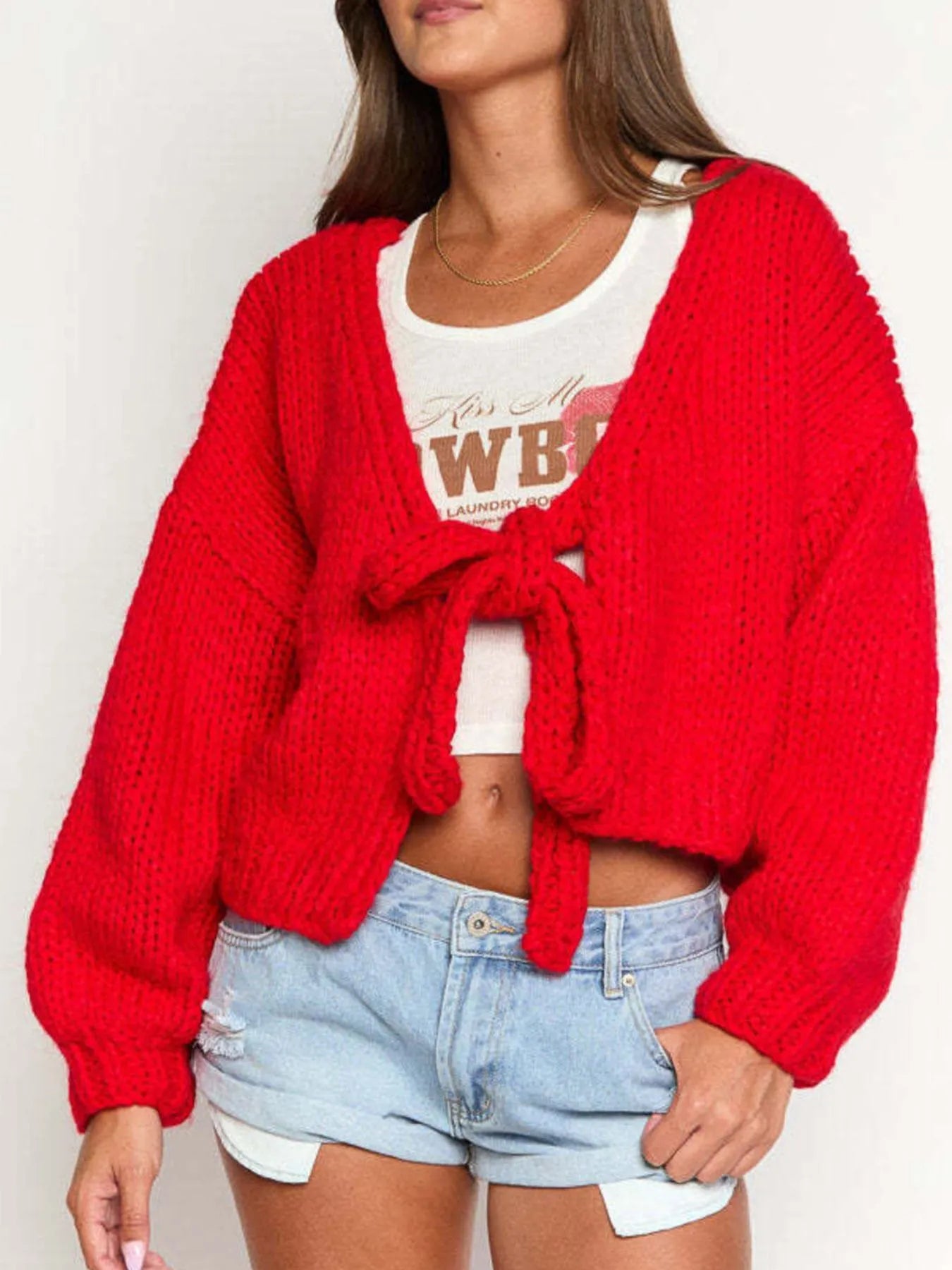 Tied Drop Shoulder Cardigan Easy Apparels