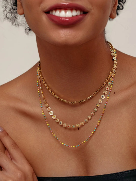 18K Gold-Plated Layered Resin Bead Necklace Easy Apparels