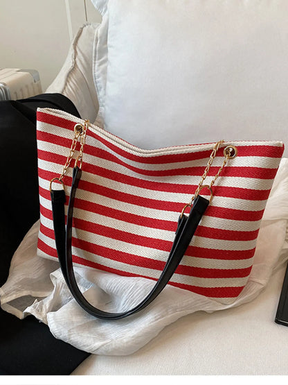 Striped Shoulder Bag with Chain Detail Easy Apparels