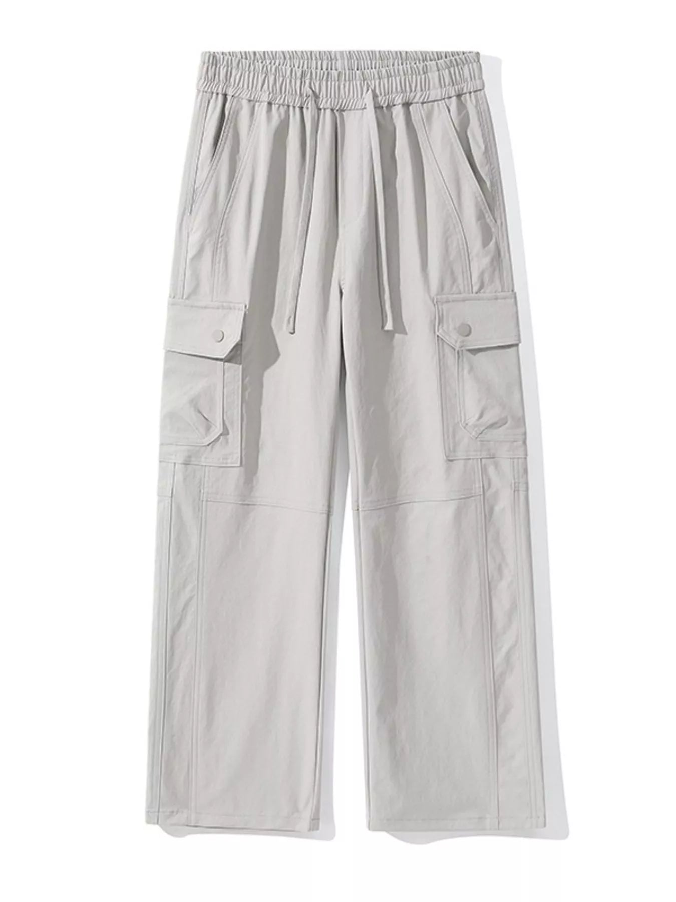 Men's Full Size Drawstring Cargo Wide Leg Pants Plus Size Light Gray Easy Apparels