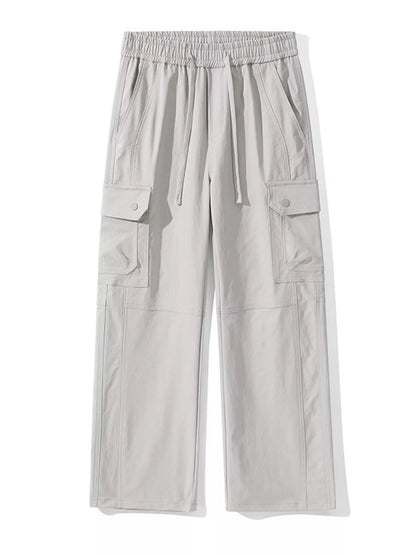 Men's Full Size Drawstring Cargo Wide Leg Pants Plus Size Light Gray Easy Apparels