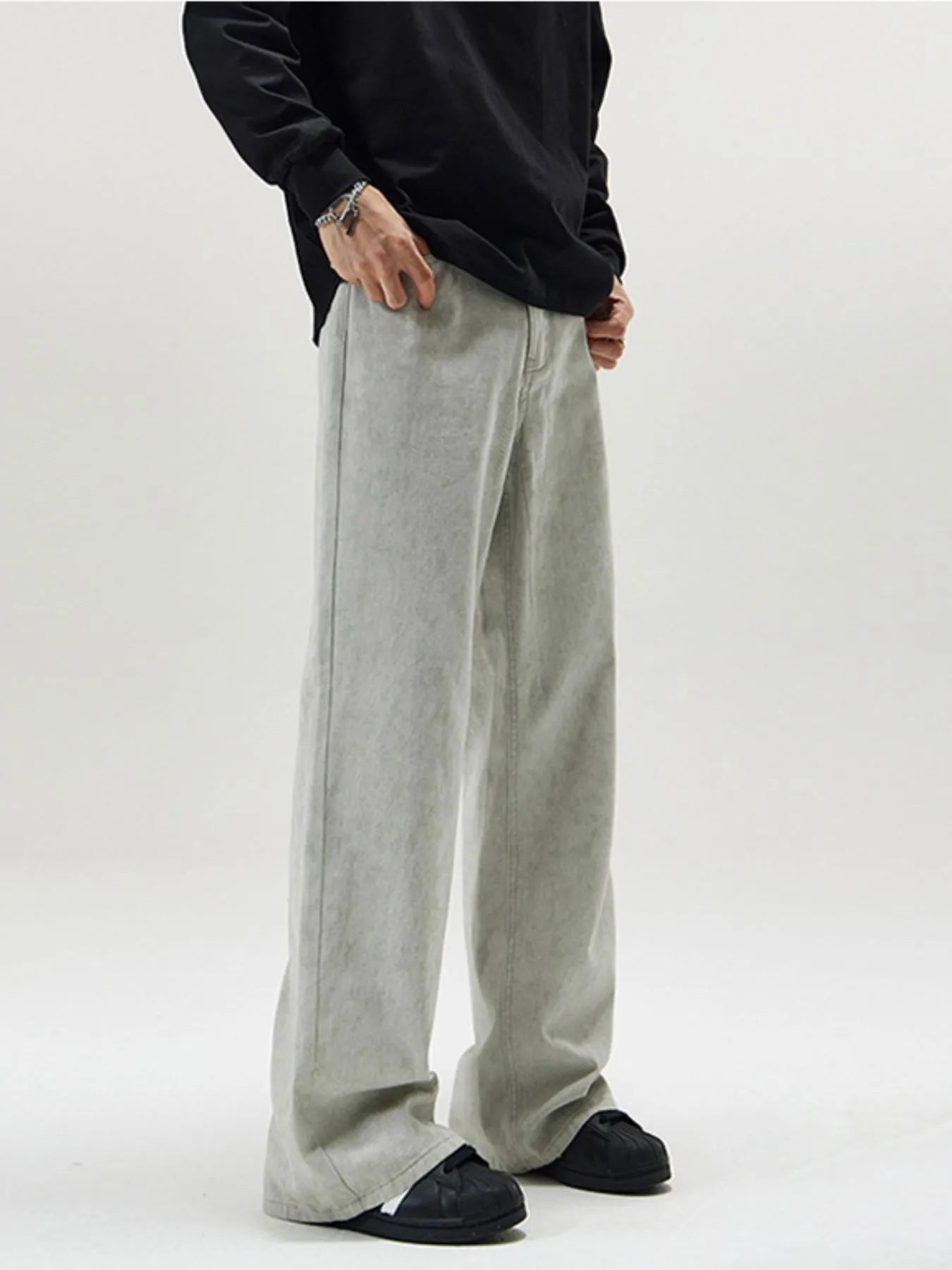 Men's Full Size Washed Wide Leg Pants Plus Size Dirty Gray Easy Apparels