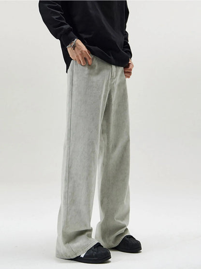 Men's Full Size Washed Wide Leg Pants Plus Size Dirty Gray Easy Apparels