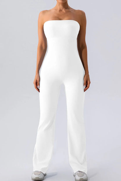 Sleeveless Straight Active Jumpsuit White Easy Apparels