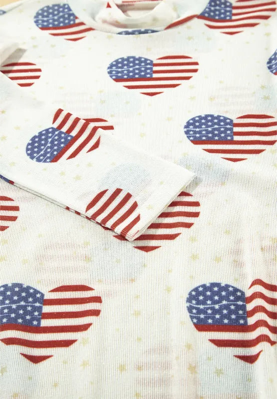 Trendsi US Flag Heart Mock Neck Long Sleeve Bodysuit