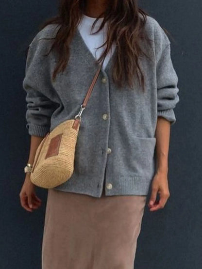 Button-Front Long Sleeve Cardigan Easy Apparels