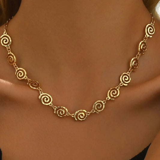 18K Gold-Plated Spiral Neclace and Bracelet Jewelry Set Gold One Size Easy Apparels