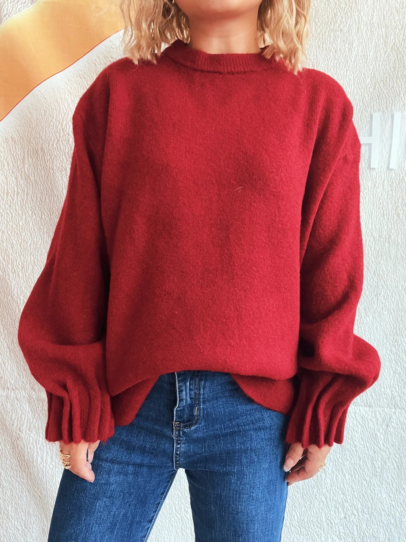 Trendsi Round Neck Dropped Shoulder Sweater