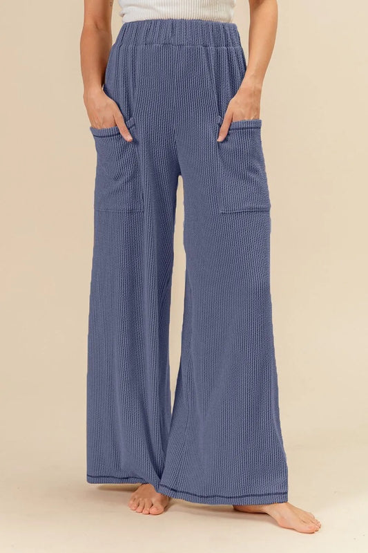 BiBi 2tone Cord Rib Waist Band Side Pocket Pants INDIGO BLUE Easy Apparels