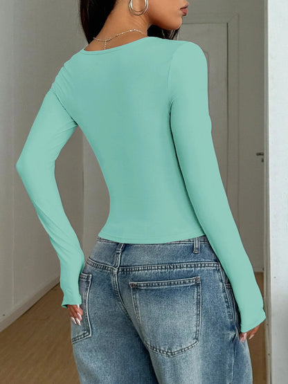 Trendsi Square Neck Long Sleeve Fitted T-Shirt