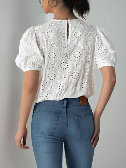 Trendsi Perfee Tied Eyelet Short Sleeve Bodysuit