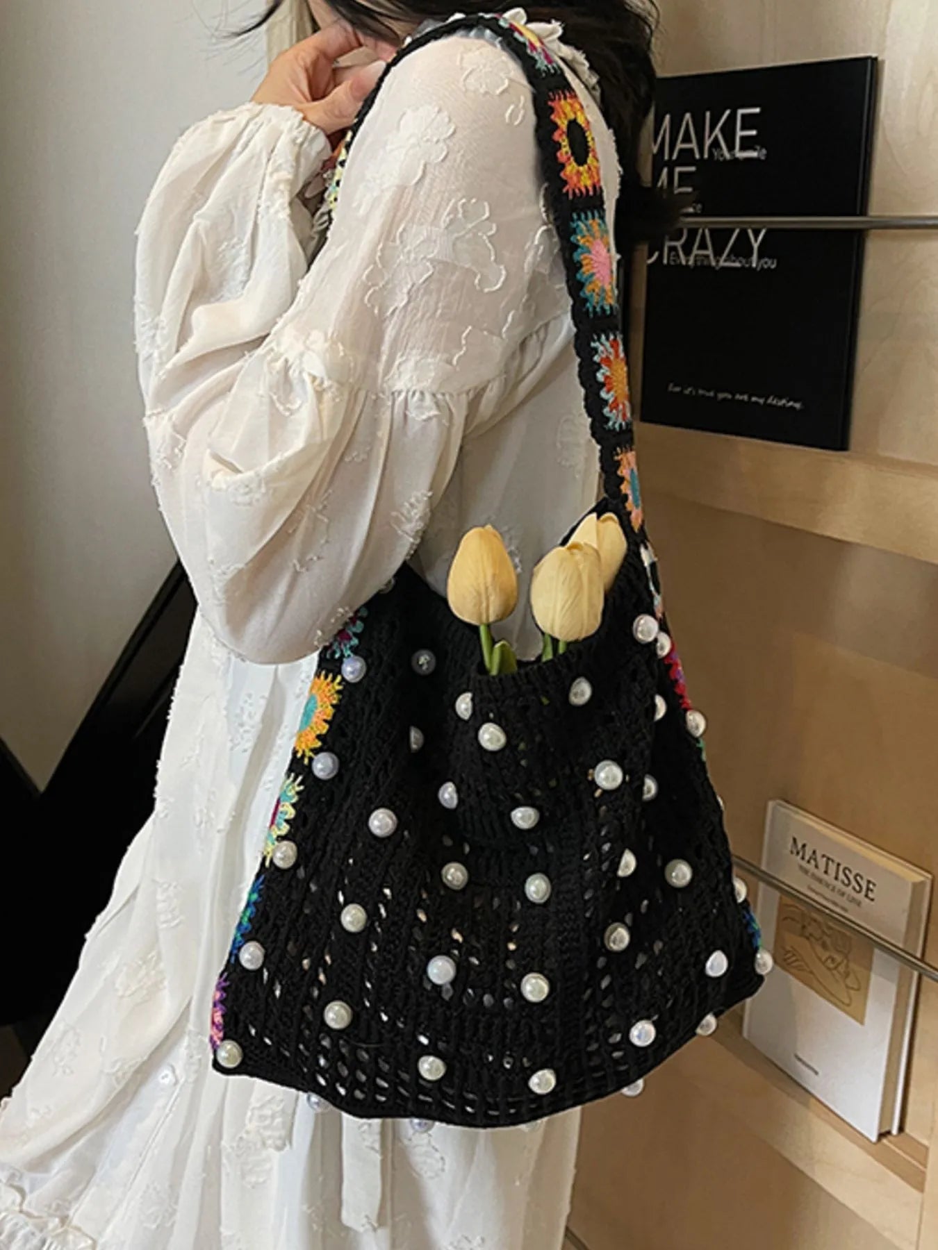 Colorful Beaded Crochet Shoulder Bag Easy Apparels