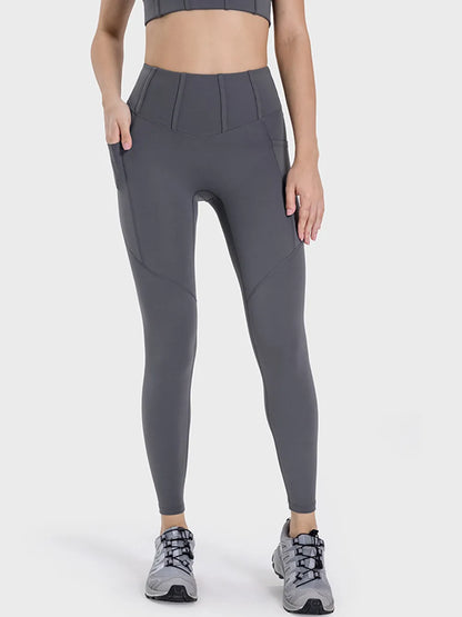 Millennia Pocketed High Waist Active Leggings Easy Apparels