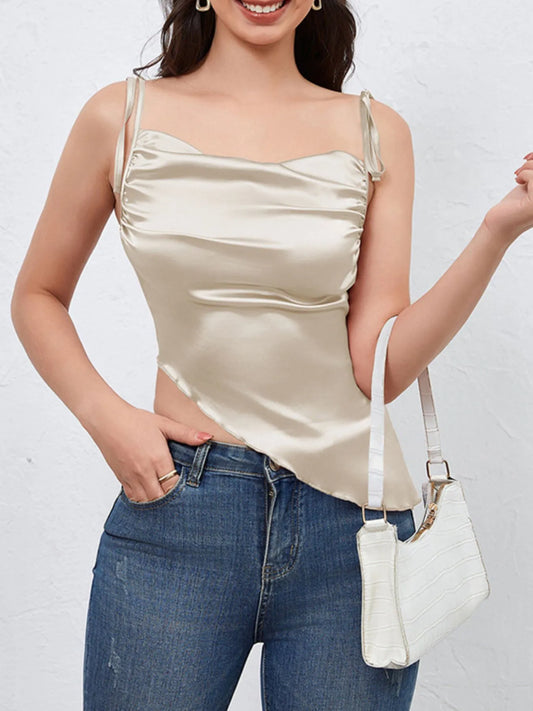 Trendsi Asymmetrical Tie Shoulder Cami Beige