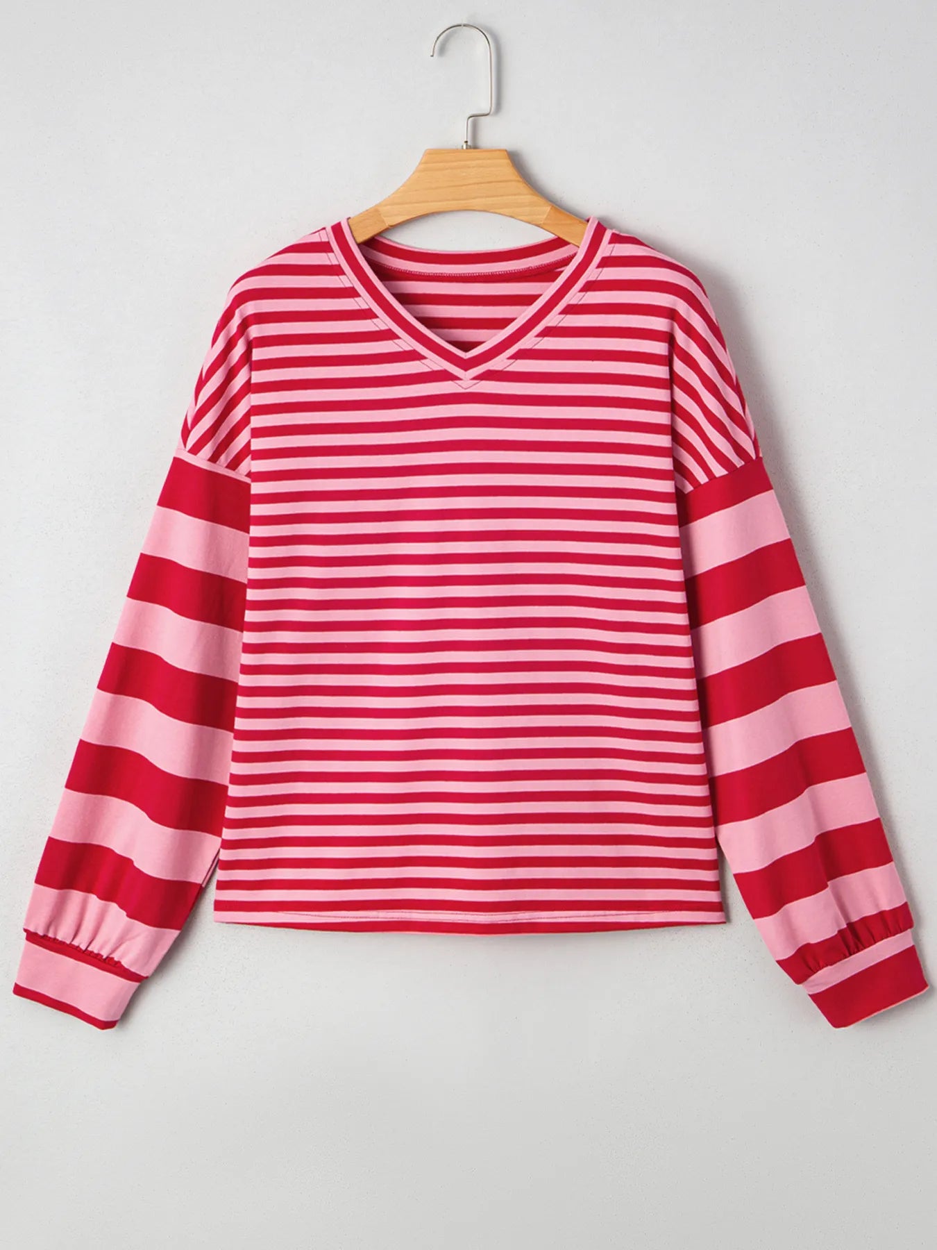 Trendsi Striped Drop Shoulder V Neck Top