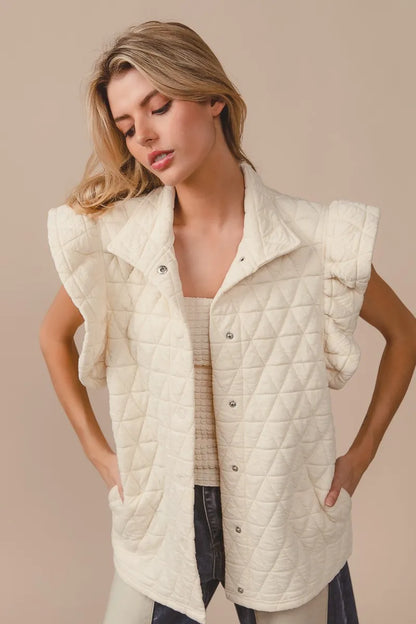 BiBi Quilting Knit Ruffle Sleeve Vest Easy Apparels