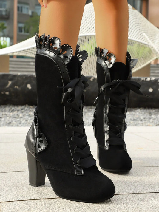 Lace Up Block Heels Boots Easy Apparels