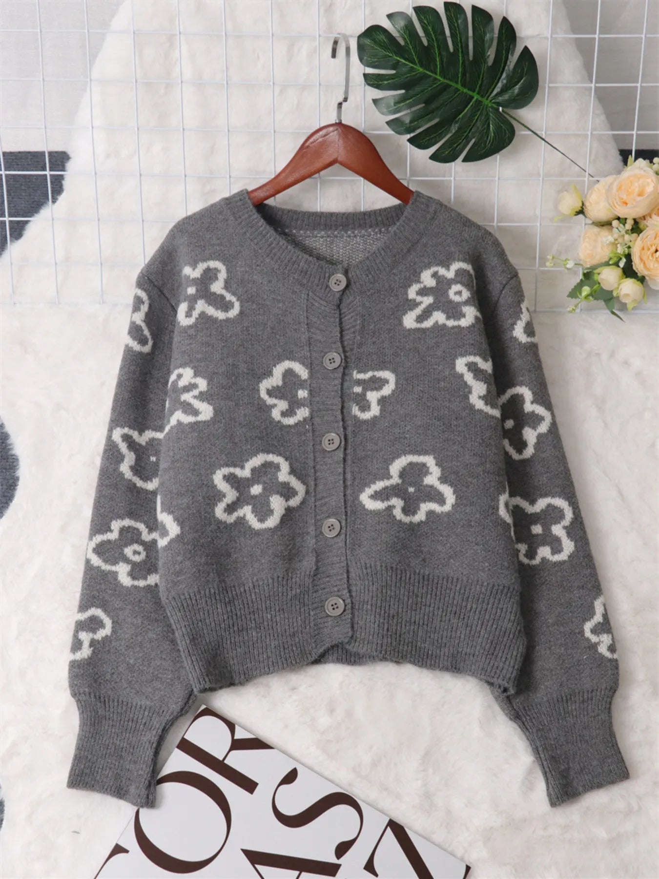 Floral Pattern Button-Up Cardigan Easy Apparels