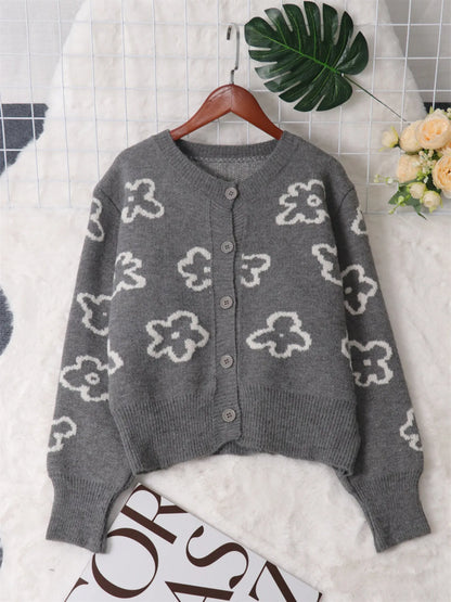 Floral Pattern Button-Up Cardigan Easy Apparels