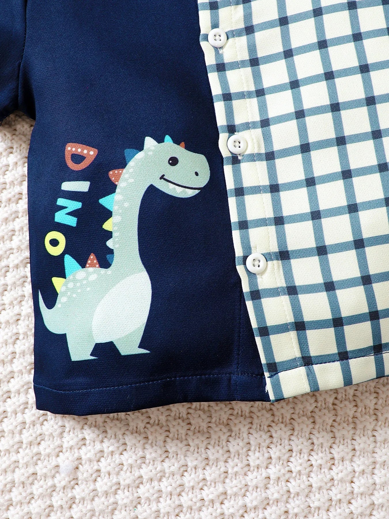 Children's Hat Dinosaur Plaid Button Up Top and Shorts 3-Piece Set Easy Apparels