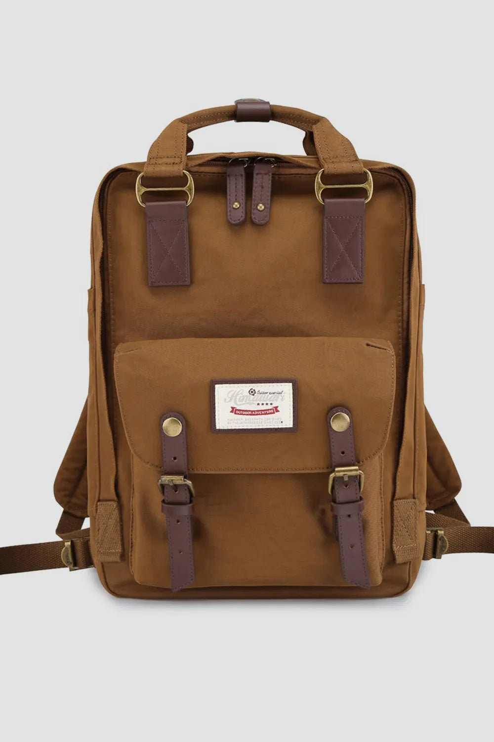 Himawari Contrast Waterproof Nylon Backpack Bag Brown One Size Easy Apparels