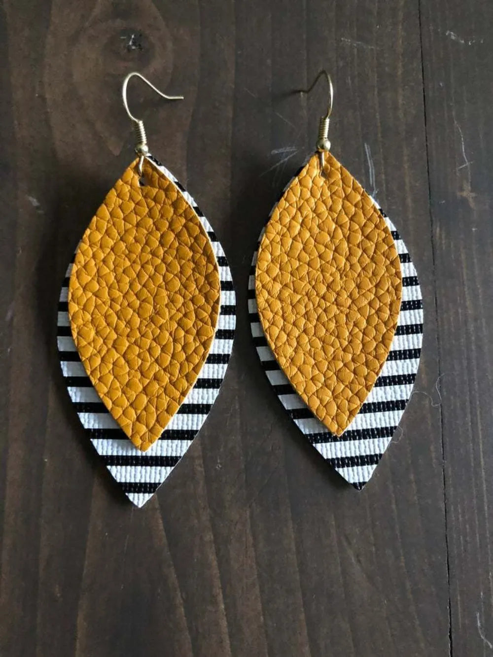 PU Leather Leaf Dangle Earrings Yellow One Size Easy Apparels