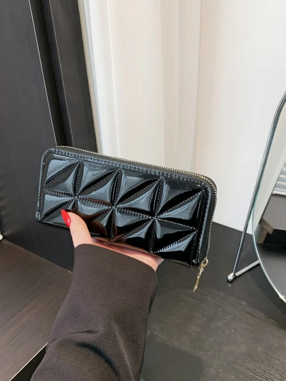 PU Leather Solid Color Wallet Black One Size Easy Apparels