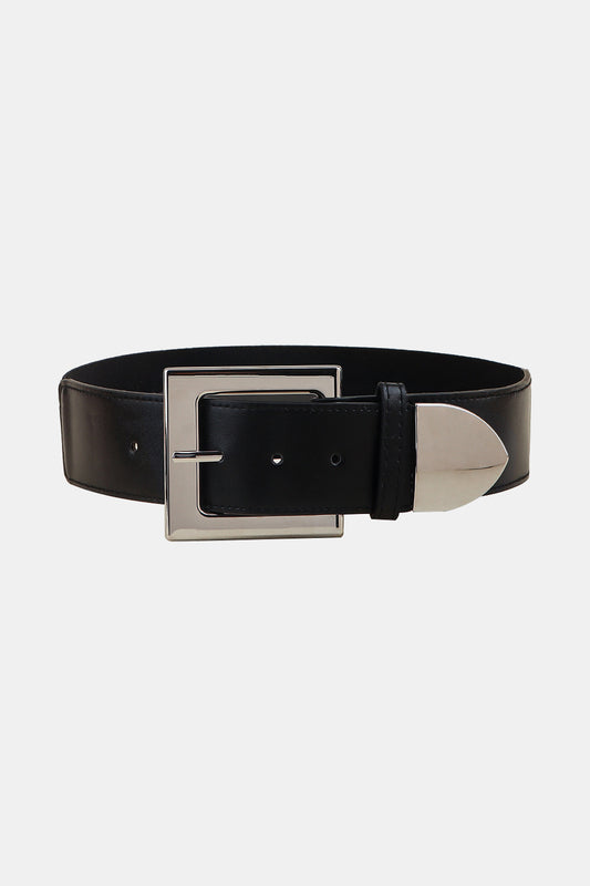 Zinc Alloy Buckle PU Leather Belt Black One Size Easy Apparels