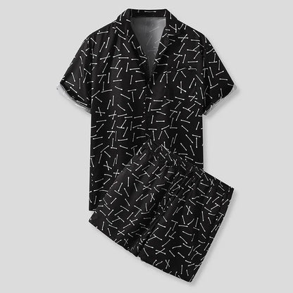 Men's Full Size Button Up Shirt and Shorts Set Plus Size Black Easy Apparels