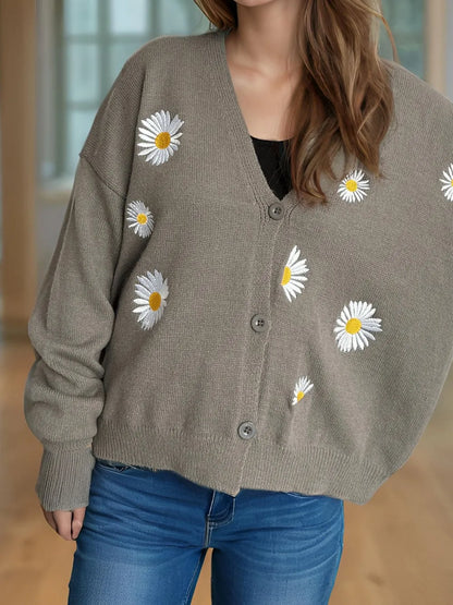 Daisy Button Up V-Neck Cardigan Easy Apparels