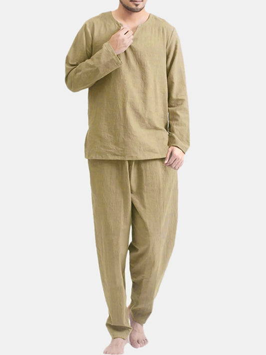 Men's Plus Size Long Sleeve Top and Pants Set Khaki Easy Apparels