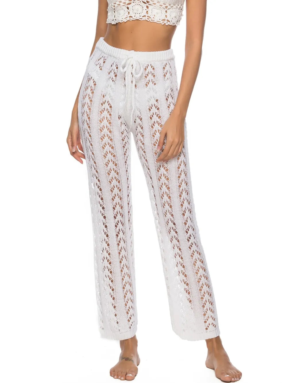 Cutout Drawstring High Waist Swim Pants Easy Apparels