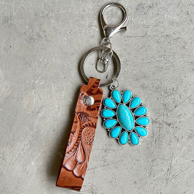 Turquoise Genuine Leather Key Chain Easy Apparels
