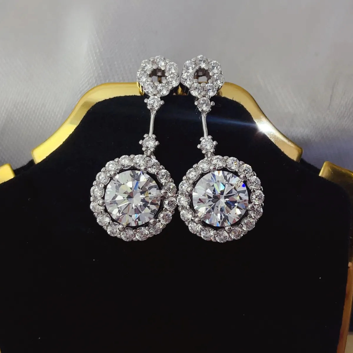 4 Carat Crystal Drop Dangle Earrings with Round Halo Design Easy Apparels