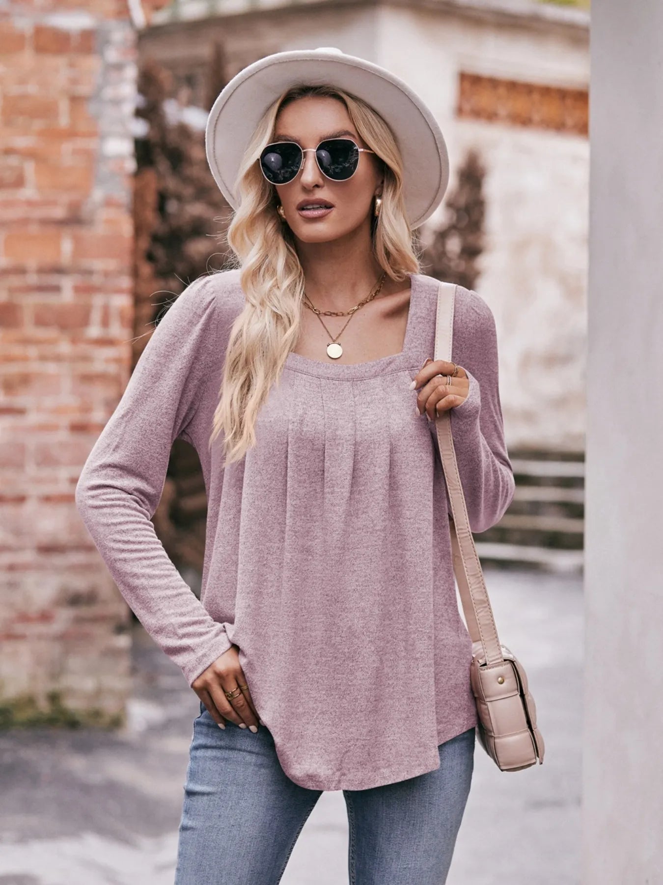 Trendsi Square Neck Long Sleeve T-Shirt
