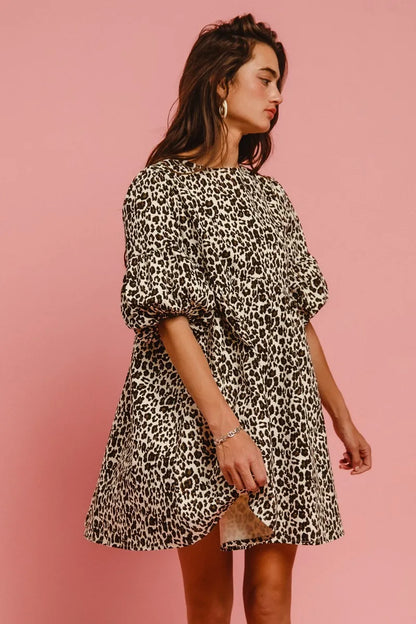 BiBi Leopard Denim Dress With Back Contrast Tie Detail Easy Apparels