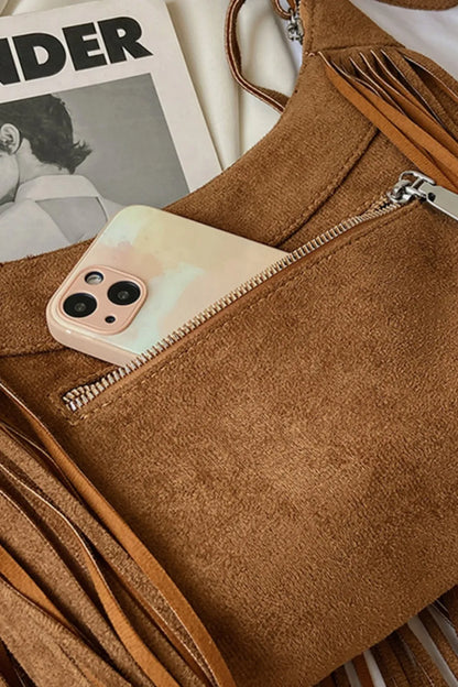 Suede Fringe Adjustable Strap Shoulder Bag Easy Apparels