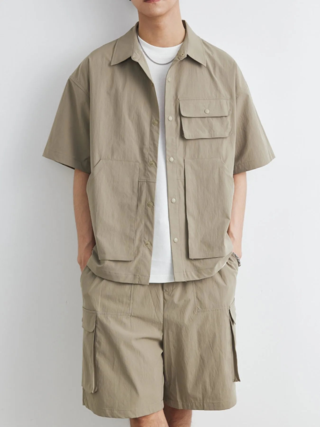 Men's Plus Size Button Up Short Sleeve Shirt and Shorts Set Easy Apparels