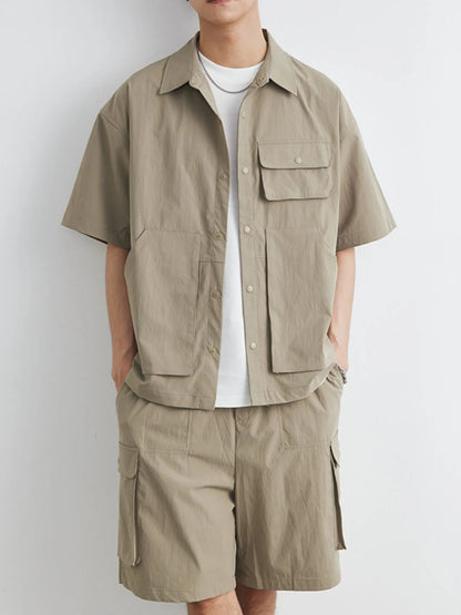 Men's Plus Size Button Up Short Sleeve Shirt and Shorts Set Easy Apparels