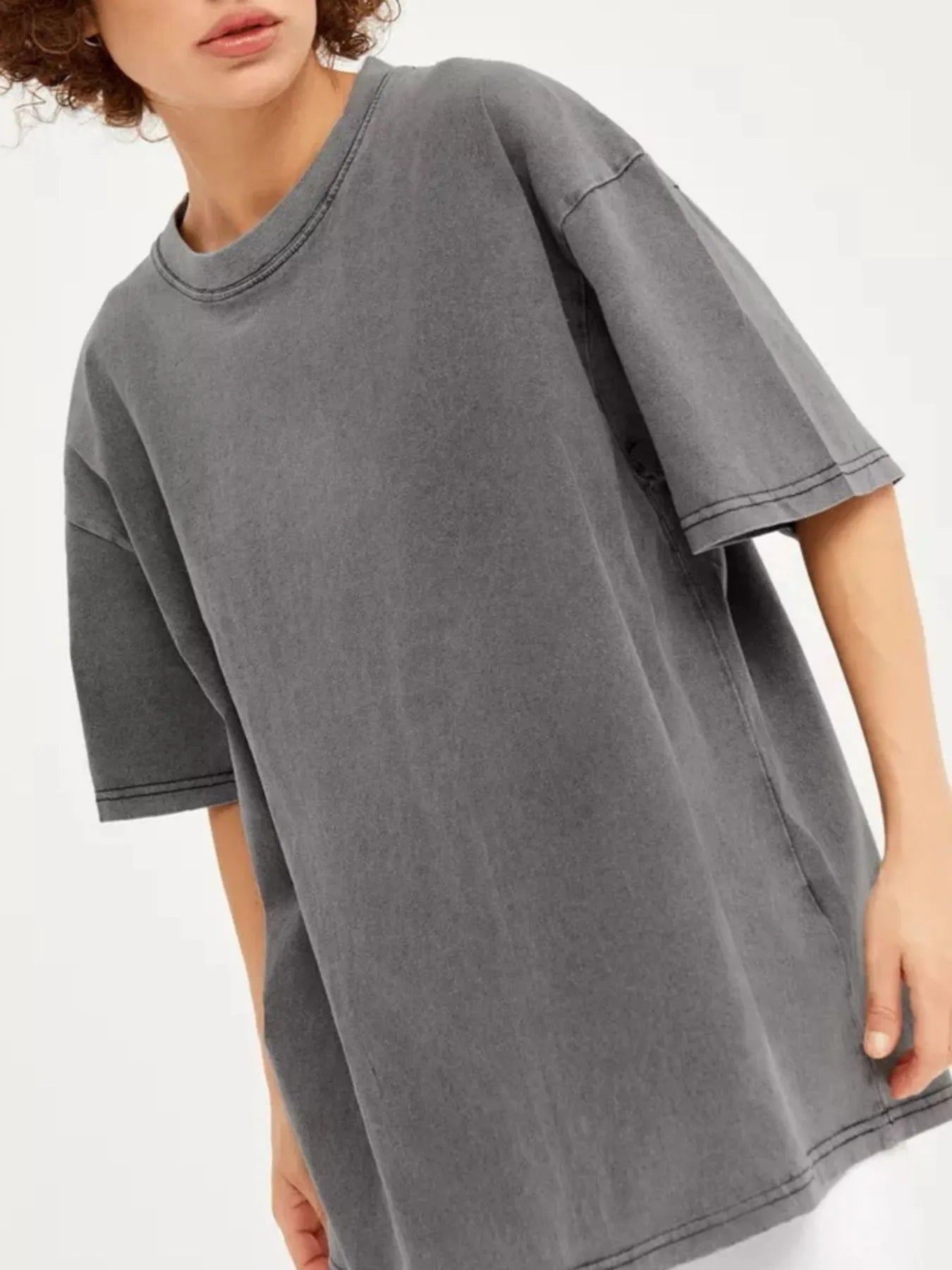 Trendsi Round Neck Short Sleeve T-Shirt Light Gray