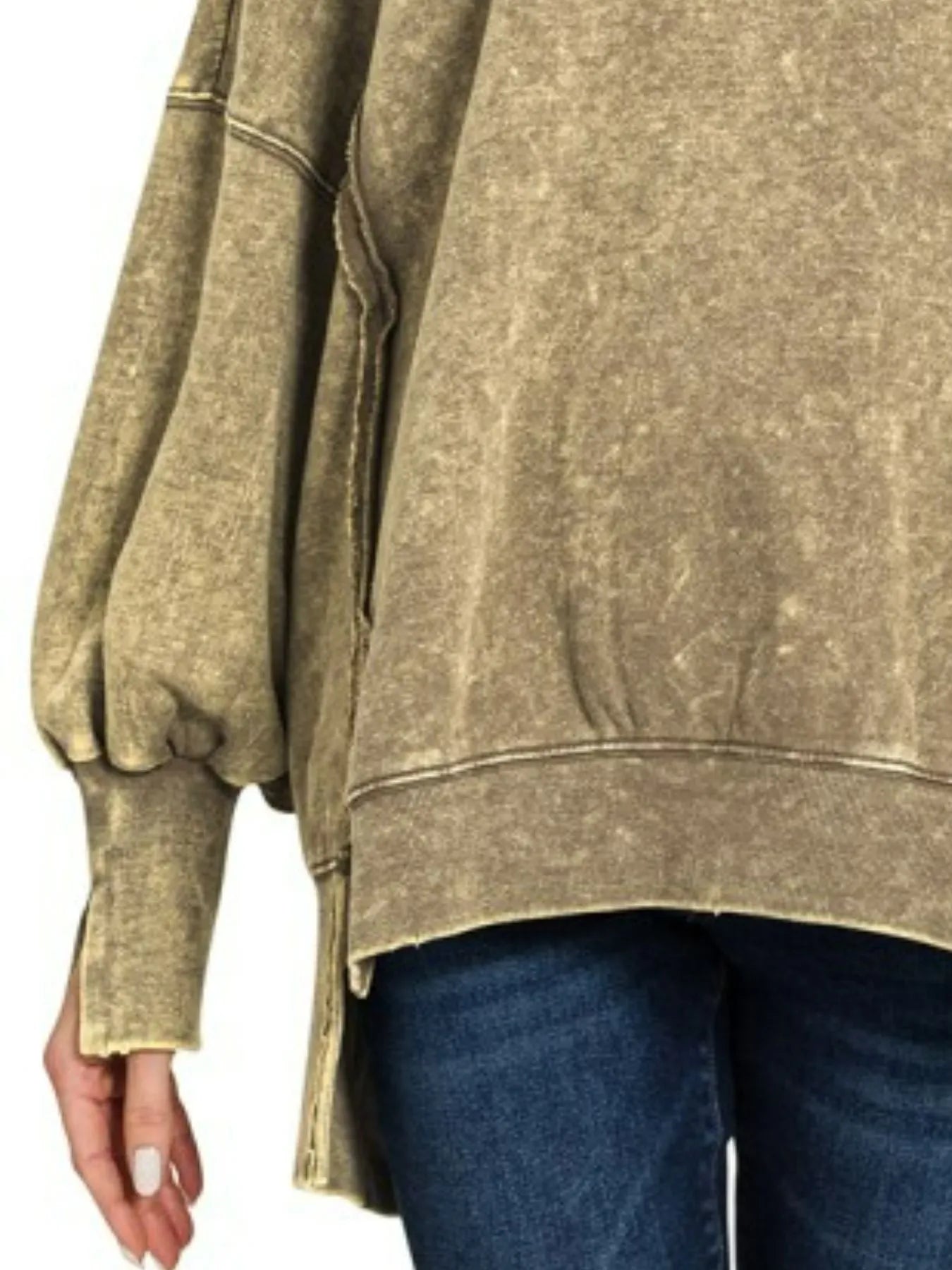 Trendsi Zenana Acid Wash Exposed-Seam High Low Sweatshirt
