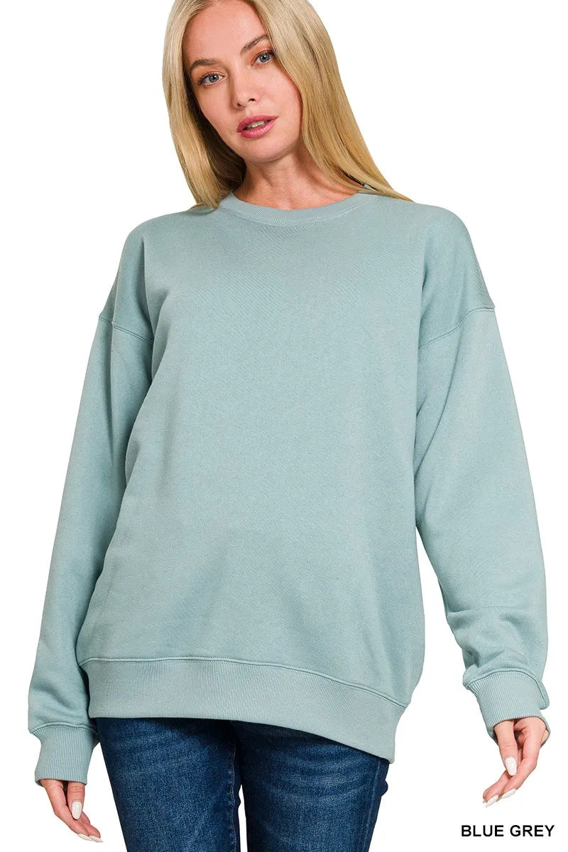 Trendsi Zenana Fleece Round Neck Sweatshirts BLUE GREY