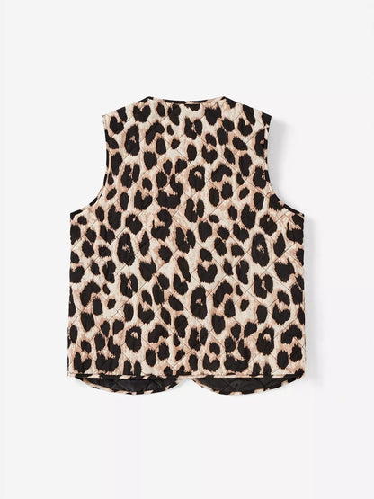 Leopard Print Tie Front Vest Coat Easy Apparels