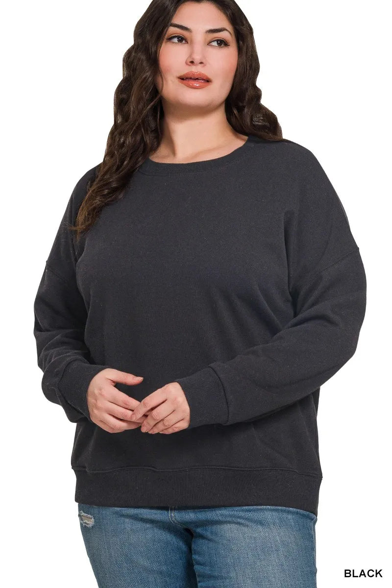 Trendsi Zenana Full Size Fleece Drop Shoulder Sweatshirt Plus Size